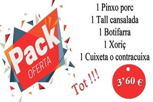 PACK 3'5 (1 pincho de cerdo, 1u panceta, 1 botifarra, 1 chorizo y 1 muslo o contra muslo).