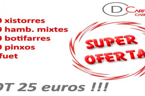 PACK 25 (10 chistorras, 10 pinchos, 10 hamb.mixtes, 10 butifarras y 1 fuet )