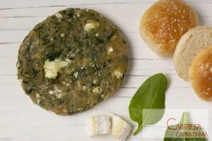 HAMBURGUESA 100%  PIT DE POLLASTRE AMB ESPINACS I FORMATGE DE CABRA ( sense conservants ni gluten ) - Disponible Sarrià de Ter 